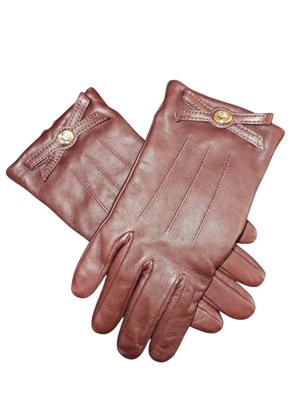 Coach Maroon Sheep Leather Gloves w/ Turnlock & Bow Detail Size 7 NEW